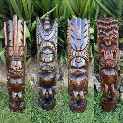 4 Set Hawaiian Tiki God Half Statue Set 39'' x 8'' inch Tiki Bar Decor