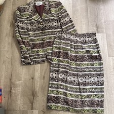 Vintage Rickie Freeman Outfit Skirt Suit Sz 6 100 Silk Brown Womens 80  s