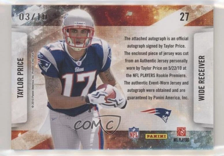 2010 Panini Absolute Memorabilia Star Gazing /10 Taylor Price #27 Rookie Auto RC - Image 2 of 2