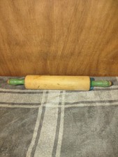 Munising Green Handled Rolling Pin - Dough, Baking,Pies, Farmhouse, Vintage