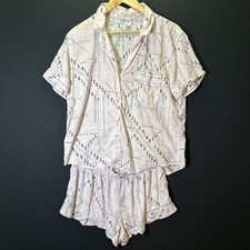 VICTORIA'S Secret Womens Pink Black Text Short Sleeve Shirt Shorts Pajama Set M