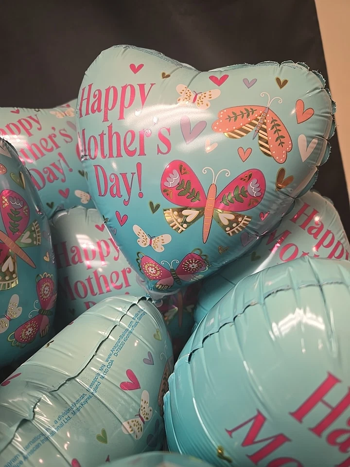 31pc Happy Mothers Day Small 7" Heart Balloons With Stick - Image 2 of 4