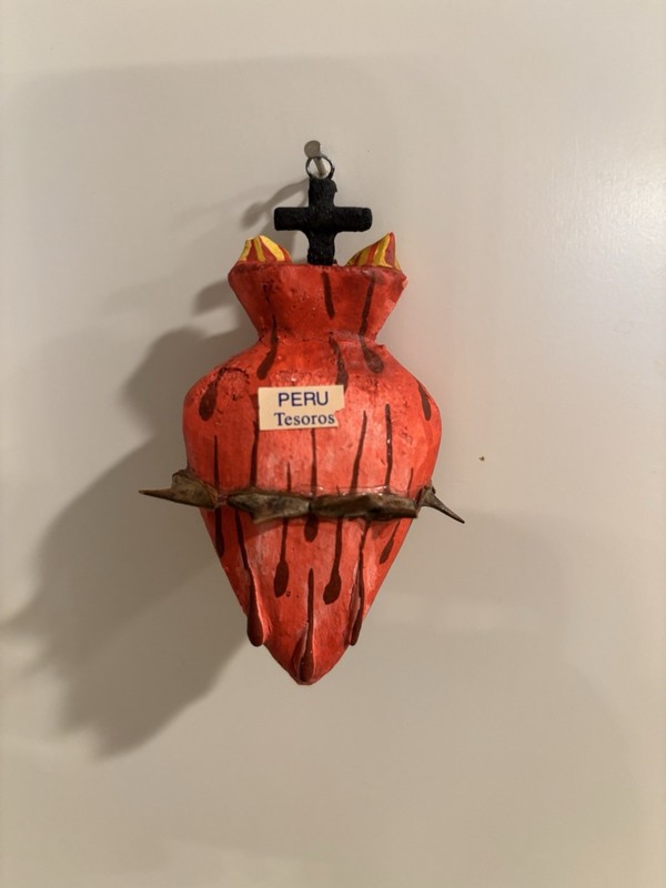 Peru Peruvian Folk Art Heart Cross Rose Thorns Flames Handmade Ornament 3 1/4”