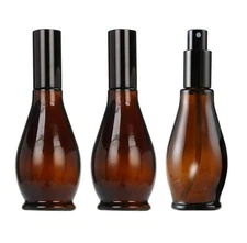 3PCS Empty Refillable Amber Glass Spray Bottle Jars with Black Cap Cosmetic V...