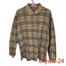 Burberry Vintage 90s Nova Check Long Sleeve Polo Shirt Beige L