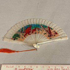 Antique Vintage Hand Fan Plastic Celluloid Ivory Australian 12  long 1940s