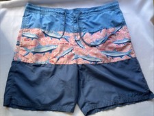 Vineyard Vines Swim Shorts Blue Pink Fish Print Men's L Mesh Lined Trunk Y2K