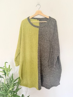 Grizas Pullover Gr. L XL grün grau Wolle Oversize lang Lagenlook