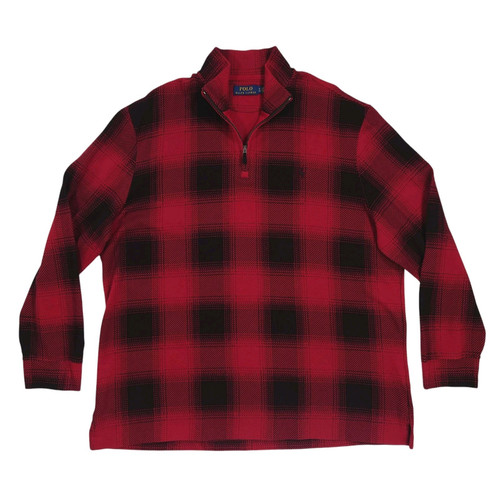 Polo Ralph Lauren 1/4 Zip Pullover Herren XL rot Buffalo kariert Estate Ripp Baumwolle - Bild 1 von 9