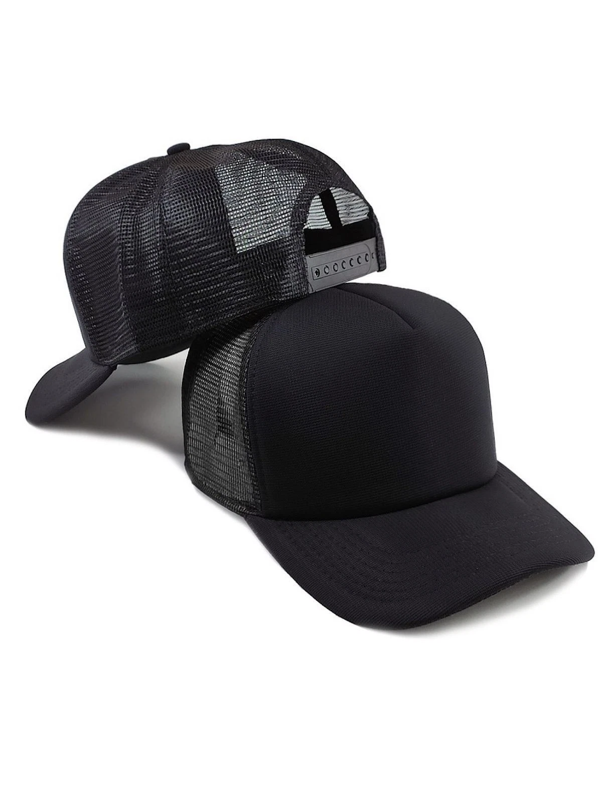 Black Trucker Hat Mesh Snapback Adjustable Plain Cap