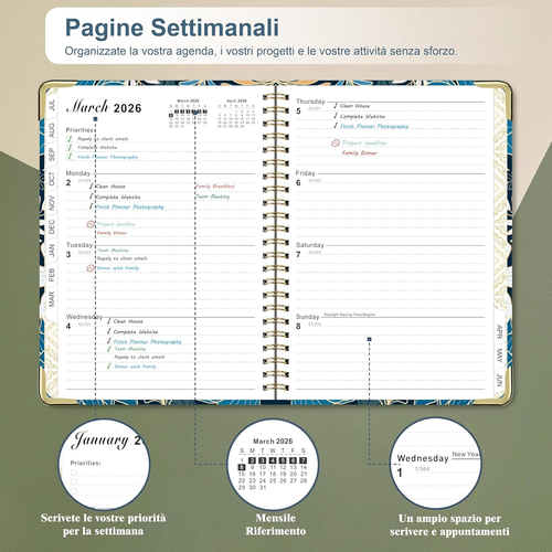 Agenda Settimanale 2025 2026 Spirale Luglio 2025 - Giugno 2026 (12 Mesi) A5 Scho - Foto 3 di 12