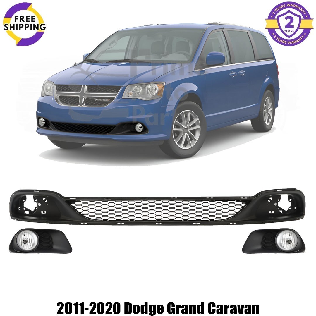 Front Lower Grille & Fog Light Pair For 2011-2020 Dodge Grand Caravan