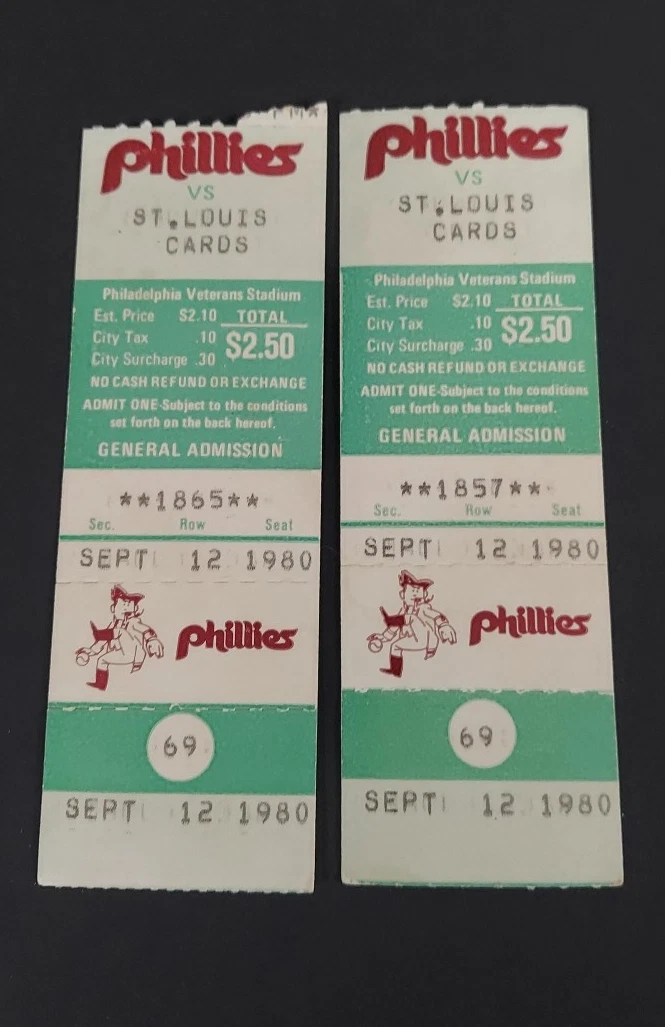 Philadelphia Phillies Baseball 1980 Vintage Sports Ticket Stubs