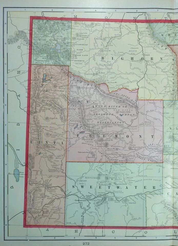 Mapa WYOMING 1903 22"x14" ~ Antiguo Antiguo Original Cheyenne Green River Wy Foto 3 de 4