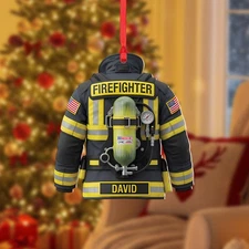 Personalized Firefighter Jacket Ornament Christmas Tree Gift Custom Name Hero