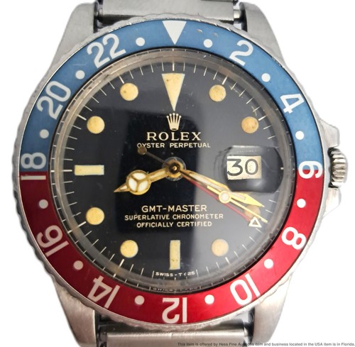 Rolex GMT Master Chronometer Pepsi Gilt Dial 1967 1675 1490009 Mens Wrist Watch
