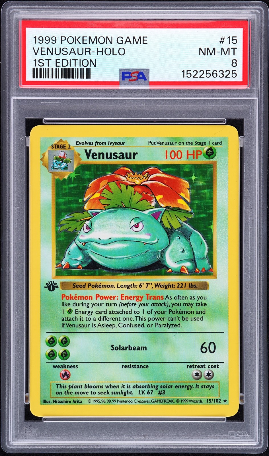 1999 POKEMON BASE SET 1ST EDITION #15 VENUSAUR-HOLO PSA 8