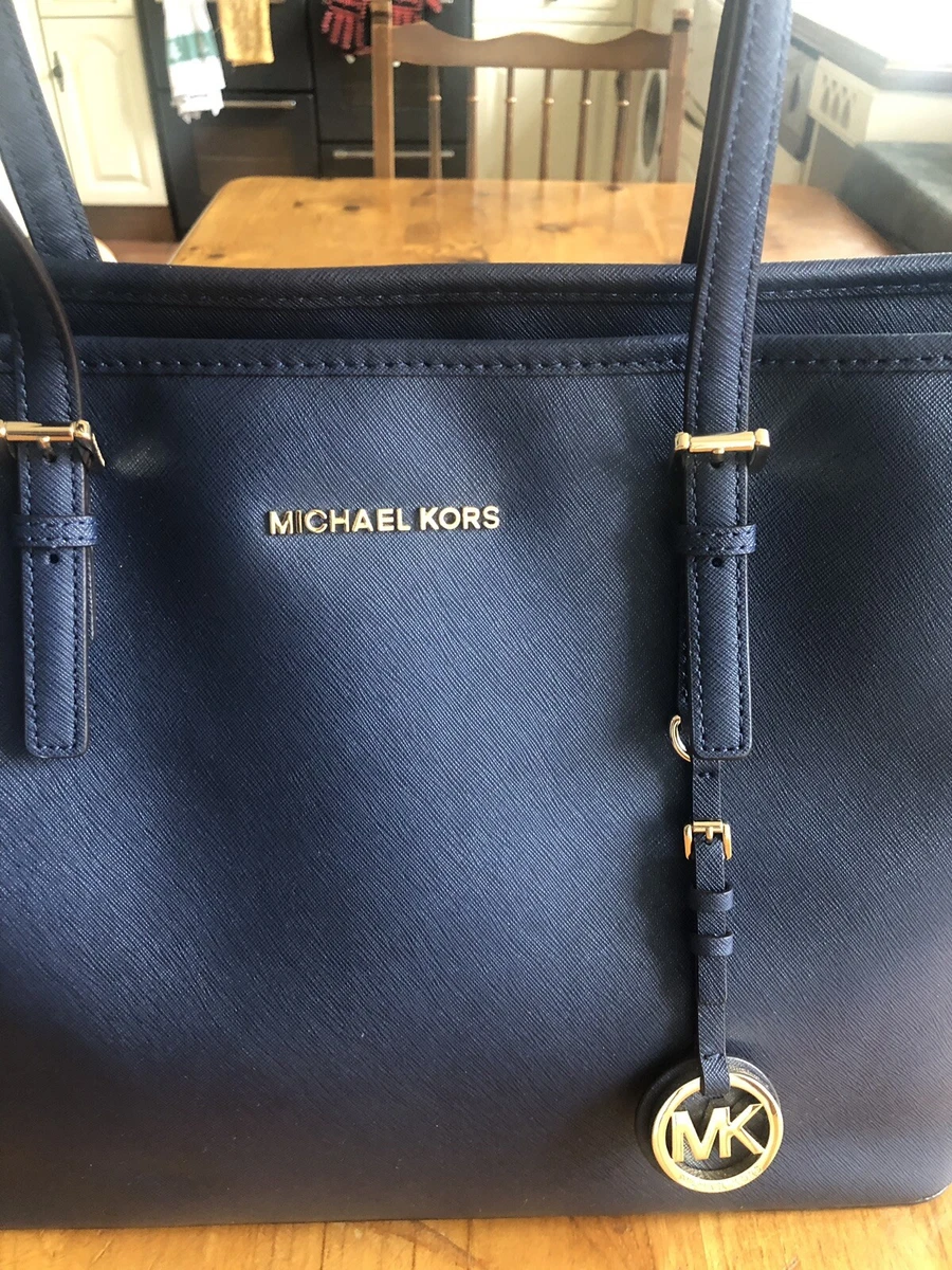 Michael Kors Blue Jet Set Large Leather Saffiano Tote Bag eBay