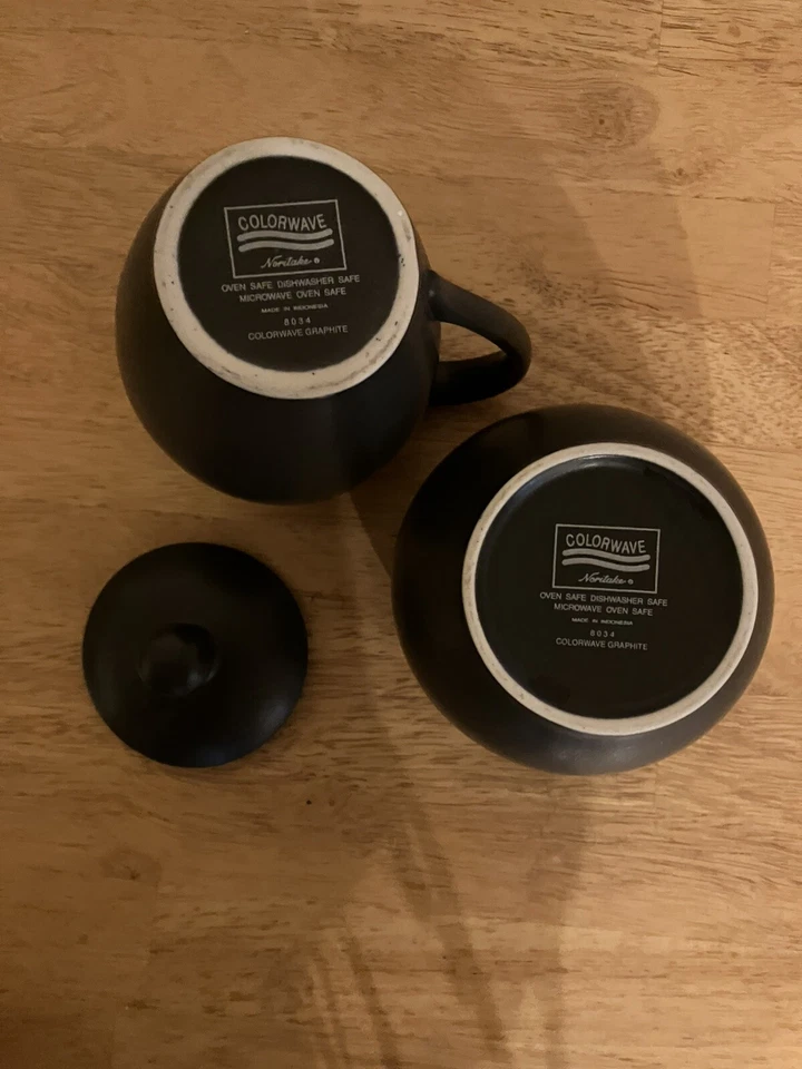 Azúcar Noritake Colorwave Grafito Negro Mate con Tapa y Crema NUEVO ESTADO Foto 3 de 4