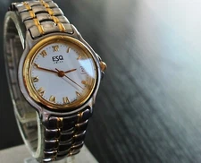 VINTAGE SWISS ESQ MOVADO DATE ELEGANT QUARTZ WOMEN'S 2 TONE BRACELET DRESS WATCH
