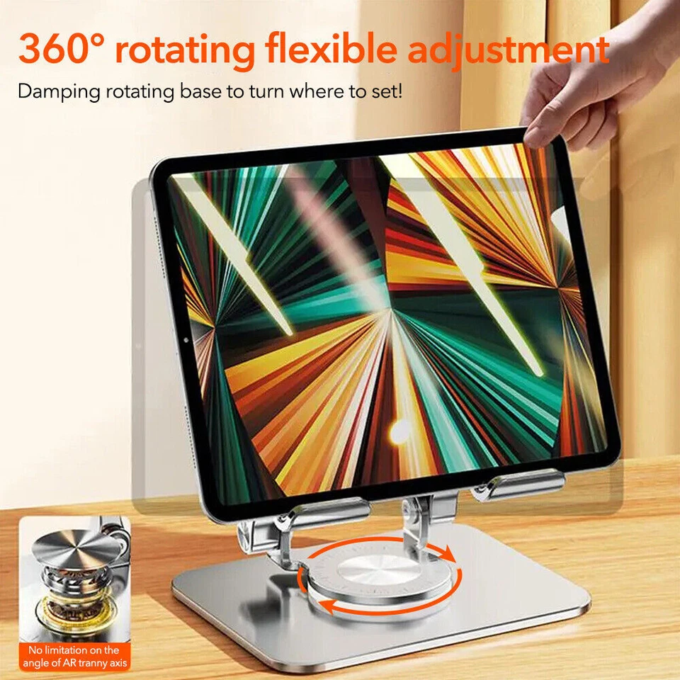 Metal Foldable 360° Rotatable Base Desk Stand Mount Holder For iPad Tablet Phone - Image 4 of 4