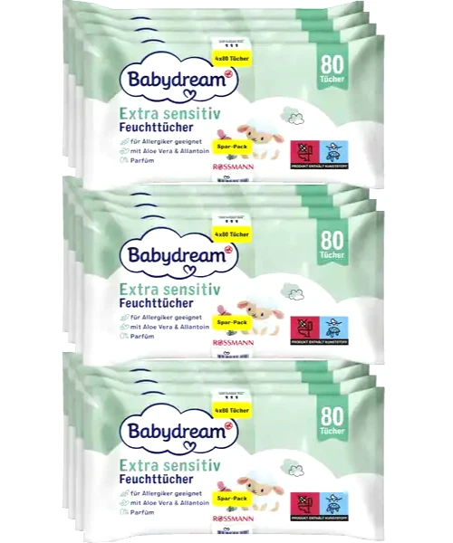 Babydream extra sensitive Feuchttücher sanfte Baby Pflegetücher 960 Stück Tücher