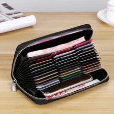 Mens Womens Credit Card Wallet Long Leather Billfold Zip Around Checkbook Wallet