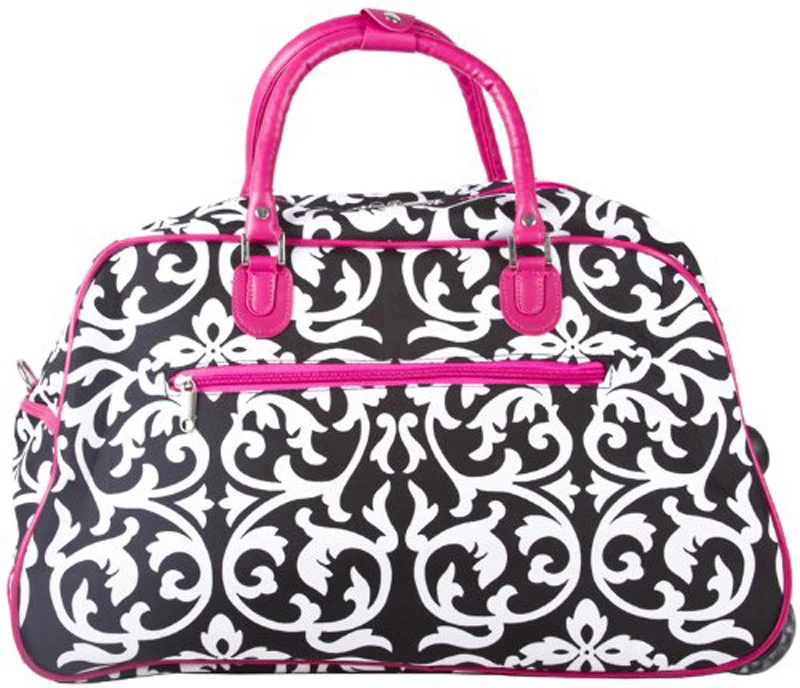 女士的粉红色锦缎 21 英寸滚轮行李袋行李箱服装随身行李袋 — 第 3/4 张图片