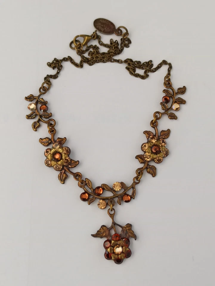 Collar Michal Negrin Rosas Marrones Cristales Gota en Y Romántico Cóctel Retro De Colección Foto 4 de 4