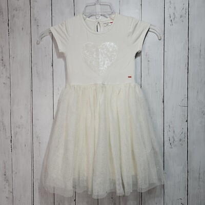 Castro Girl's Ivory Knit Dress Tulle Skirt Size 6-8 Y Sequin Heart Short  Sleeve | eBay