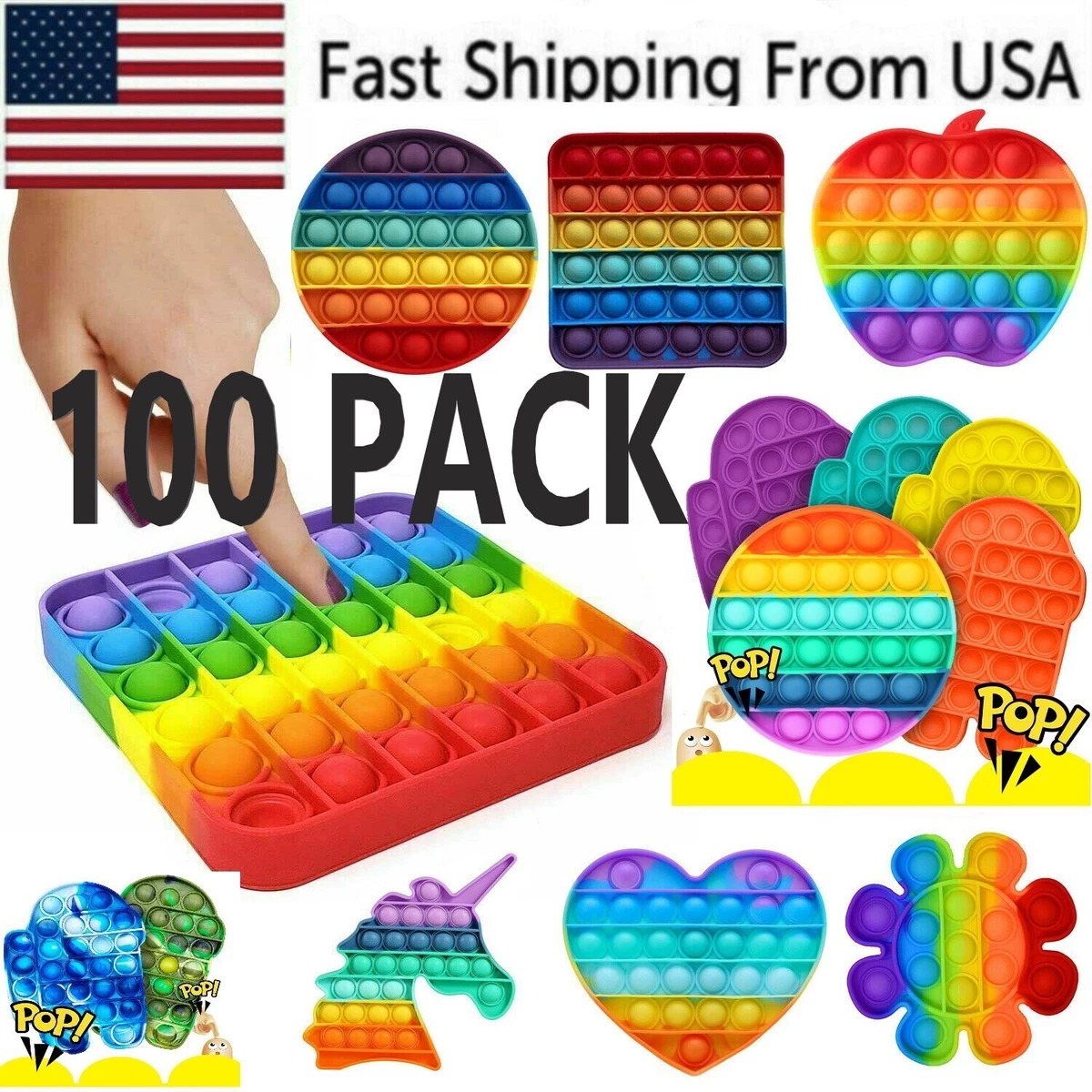 100PC BULK Push Pop Popit Fidget Toy Bubble Sensory Stress Relief Family  Game