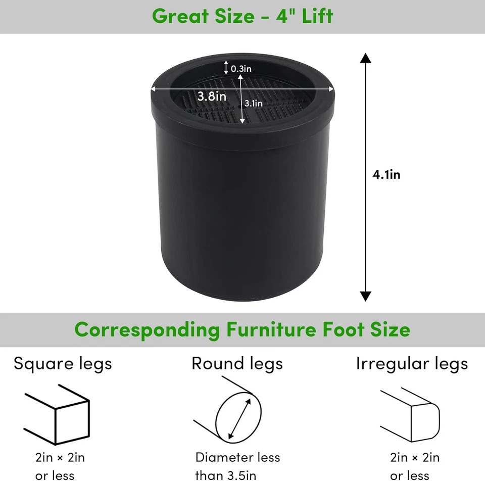 Elevadores de cama DEDU 4 pulgadas de alta resistencia, elevadores de muebles con almohadilla antideslizante soporta u Foto 2 de 4