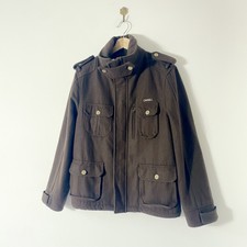 Women's O'neill Brown Wool Felt Multi Chore Pocket Field Military Jacket S Uk10