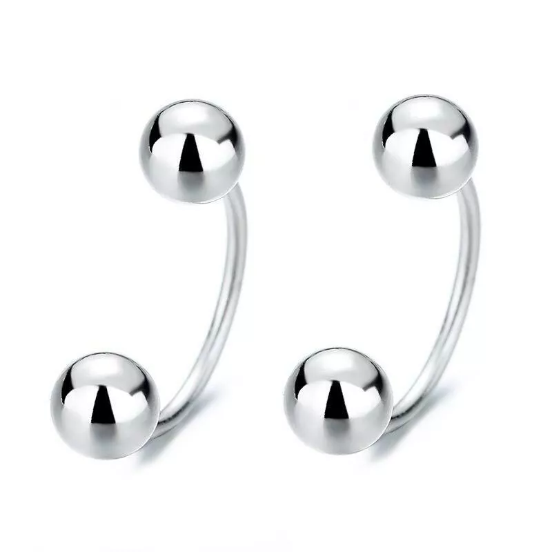 925 Sterling Silver U Shape Double Sided Ball Stud Earrings Jacket