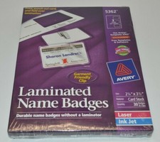 Avery Self-Laminating Name Badges Laser/Inkjet Printer 2 1/4 x 3 1/2 White