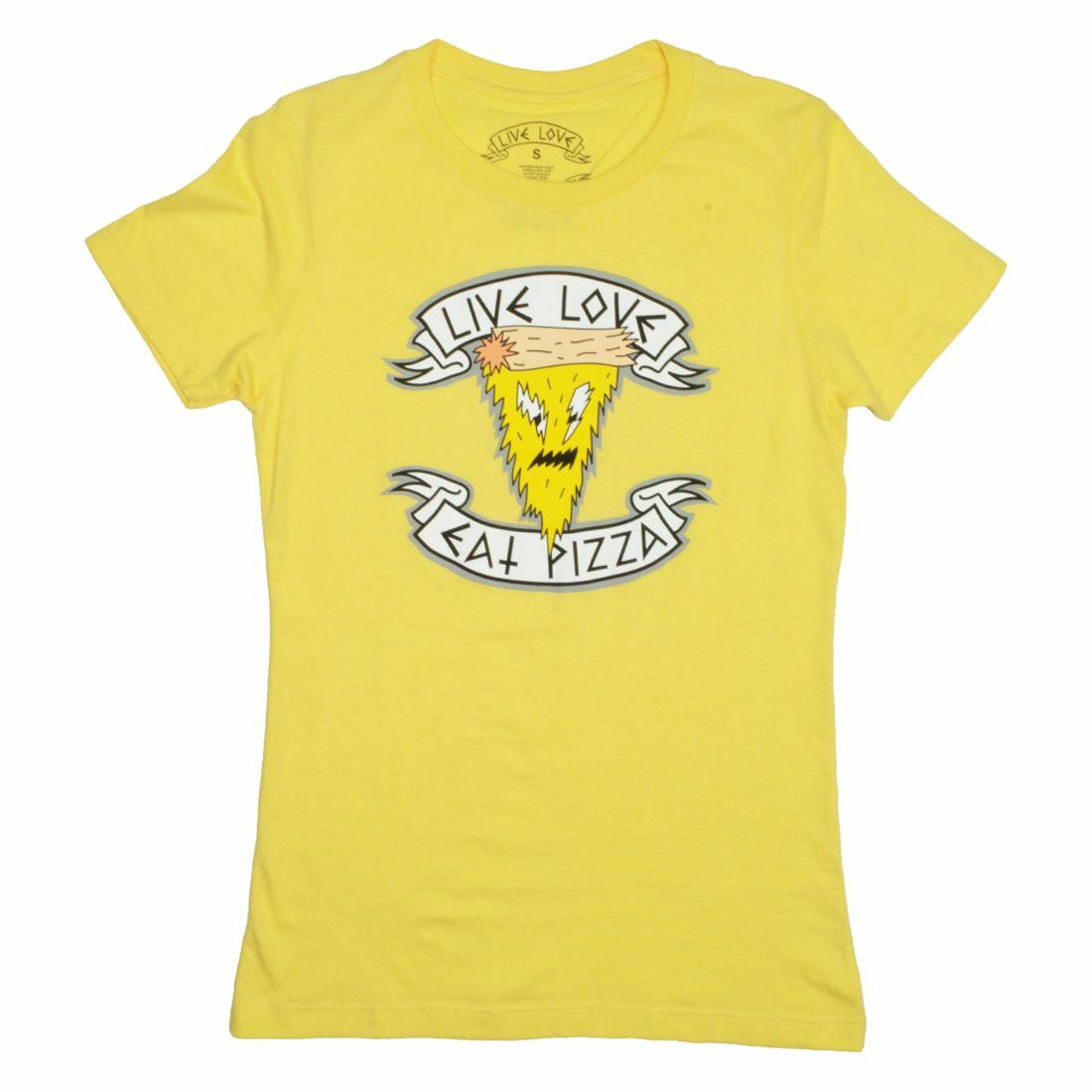 NWT OFFICIAL LIVE LOVE EAT PIZZA BRANDED GIRLS LOGO T-SHIRT BANANA