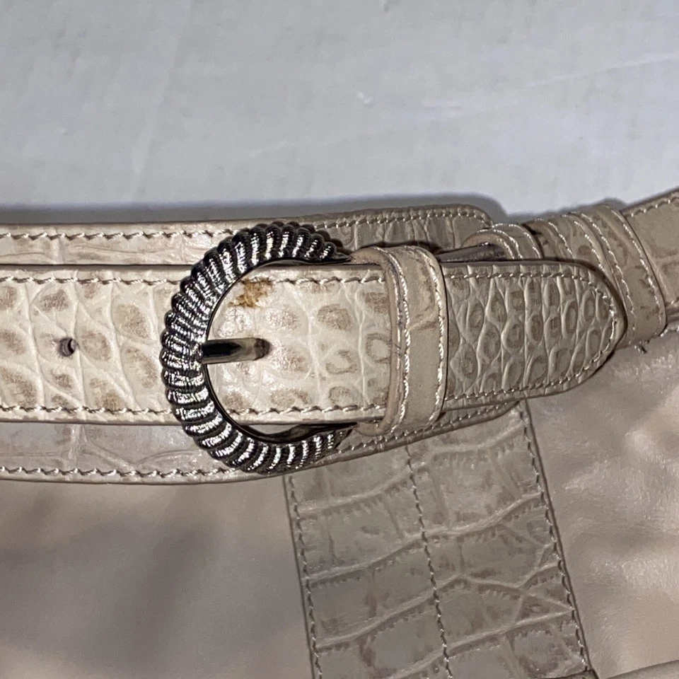 Judith Ripka Purse Handbag Tote Shoulder Hand Bag Mauve Beige Zip Leather QVC - Image 4 of 4