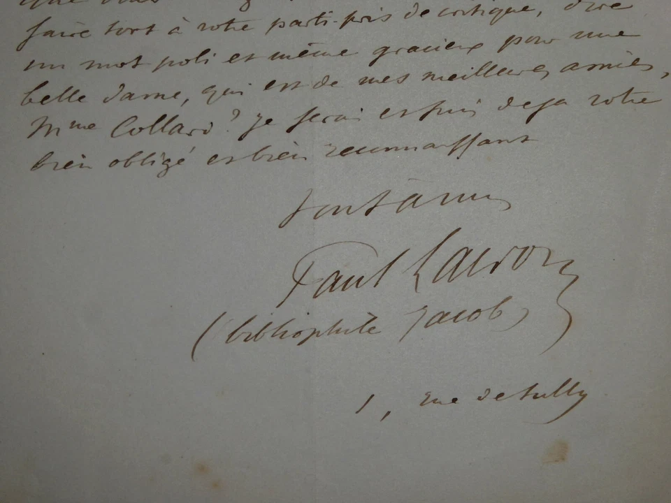 Lacroix Paul - Signed Autograph Letter, Bibliophile Jacob, Paris Foto 2 de 4
