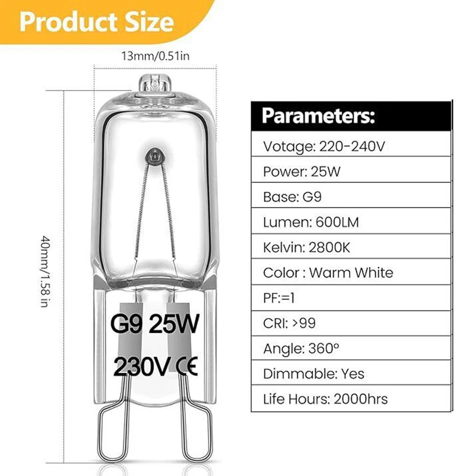 6/8/10/12X G9 Bulb 25W/40W/60W Warm Whtie Safety Filament 220V Replace LED Bulbs - Image 2 of 4