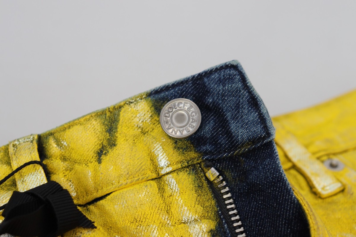 DOLCE & GABBANA Jeans Yellow Leopard Cotton Straight Denim DOLCE & GABBANA Jeans Yellow Leopard Cotton Straight Denim