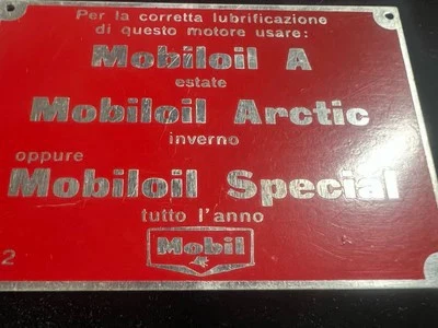 🔴 Targhetta auto MOBIL per lubrificazione motore cambio olio lamiera VINTAGE Foto 4 de 4