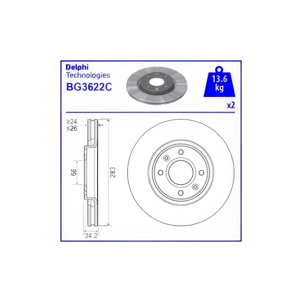 DELPHI Front 2x Brake Discs + Pads Fits Peugeot 207 207 Sw 307 308 308 CC 308 SW - Image 2 of 4