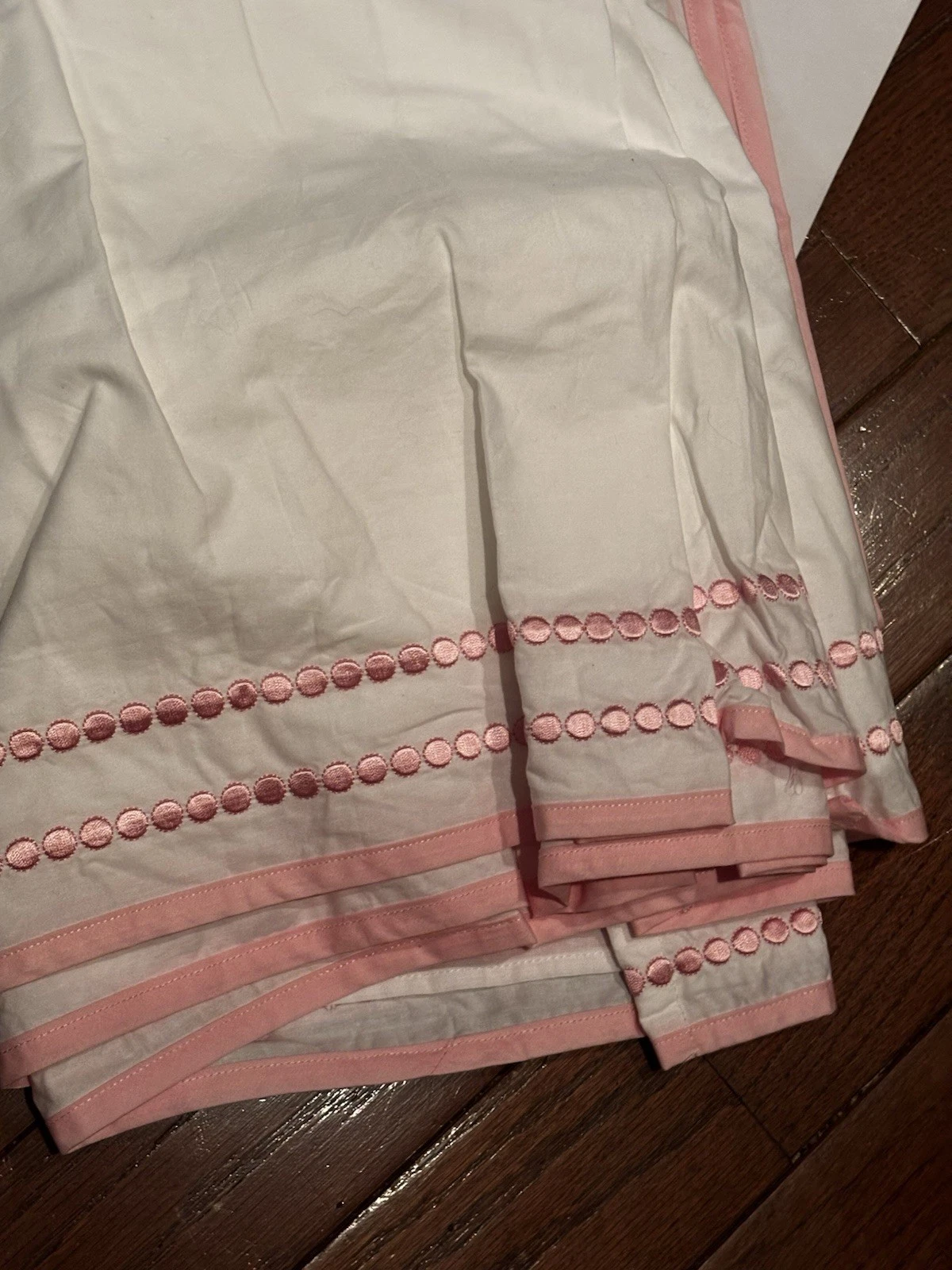 Pottery Barn Kids Pink White Embroidered Nursery Crib Baby Bed Skirt