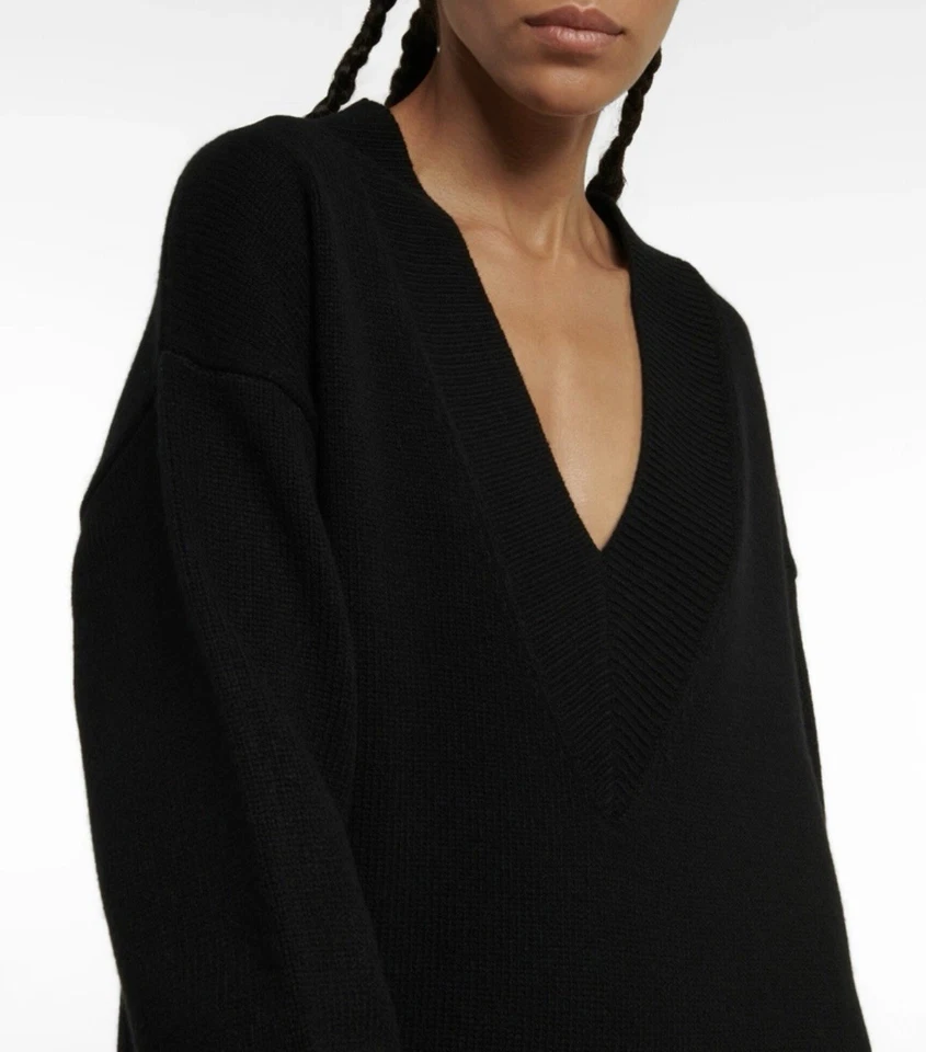 Dries Van Noten 羊毛毛衣连衣裙针织暖黑色 V 领长袖 L 码 — 第 3/4 张图片