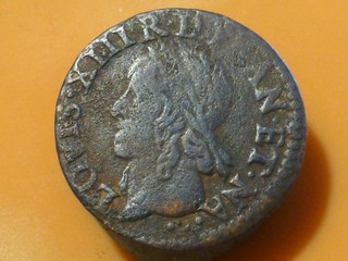 LOUIS XIII DOUBLE TOURNOIS 1643 RARE & QUALITE TB !