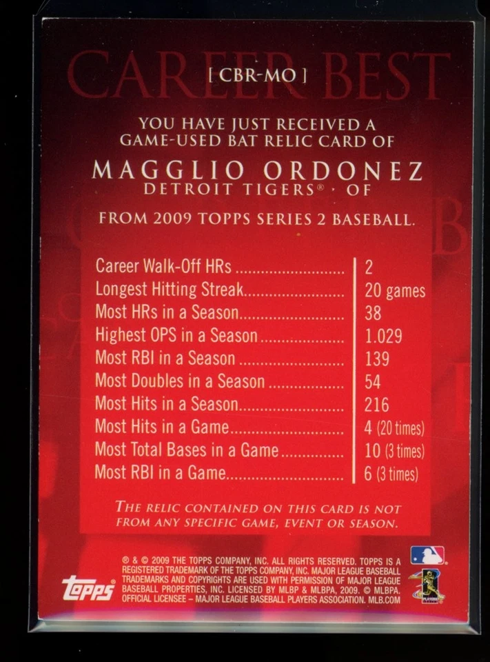 2009 Topps #CBR-MO Magglio Ordonez Career Best Relics /99 - Image 2 of 2