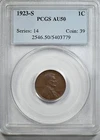 1923-S Lincoln Wheat Cent 1C PCGS AU50
