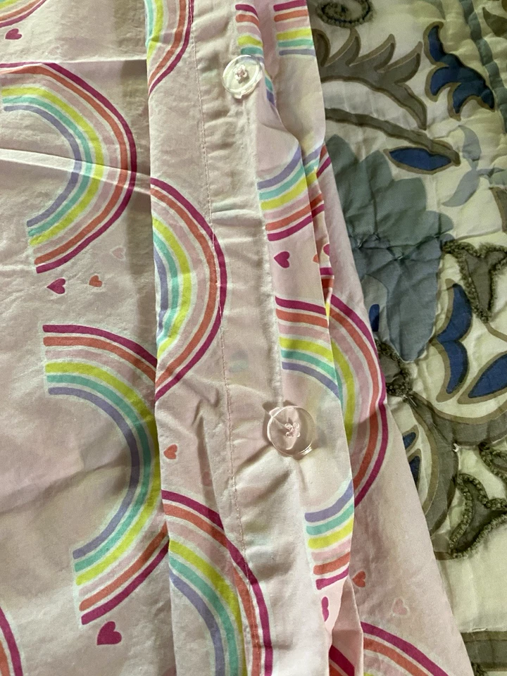 POTTERY BARN KIDS PINK W/ RAINBOWS & HEARTS ORGANIC COTTON DUVET COVER  ~ TWIN - Image 4 of 4