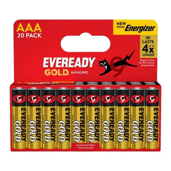 Pack of 20 Eveready AAA Alkaline Gold Batteries for Clocks Radios and Devices
