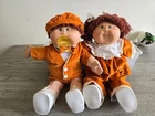 Vintage Cabbage Patch Kids Twins Set Dolls Brown Hair & Eyes Coleco CPK Toy